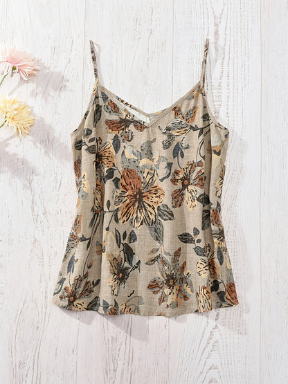 Damen Blumen-Top mit Spaghettiträgern und V-Ausschnitt – Sommerlich, Elegant, Ideal für Freizeit & Urlaub