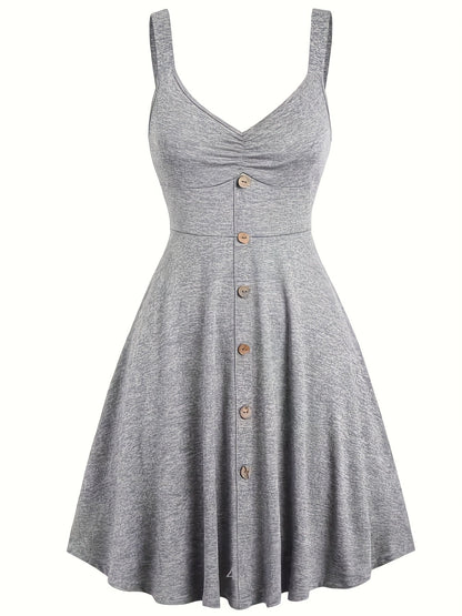 Damen Sommerkleid mit Knopfleiste und V-Ausschnitt – Eleganter Freizeit-Look für Alltag und Urlaub