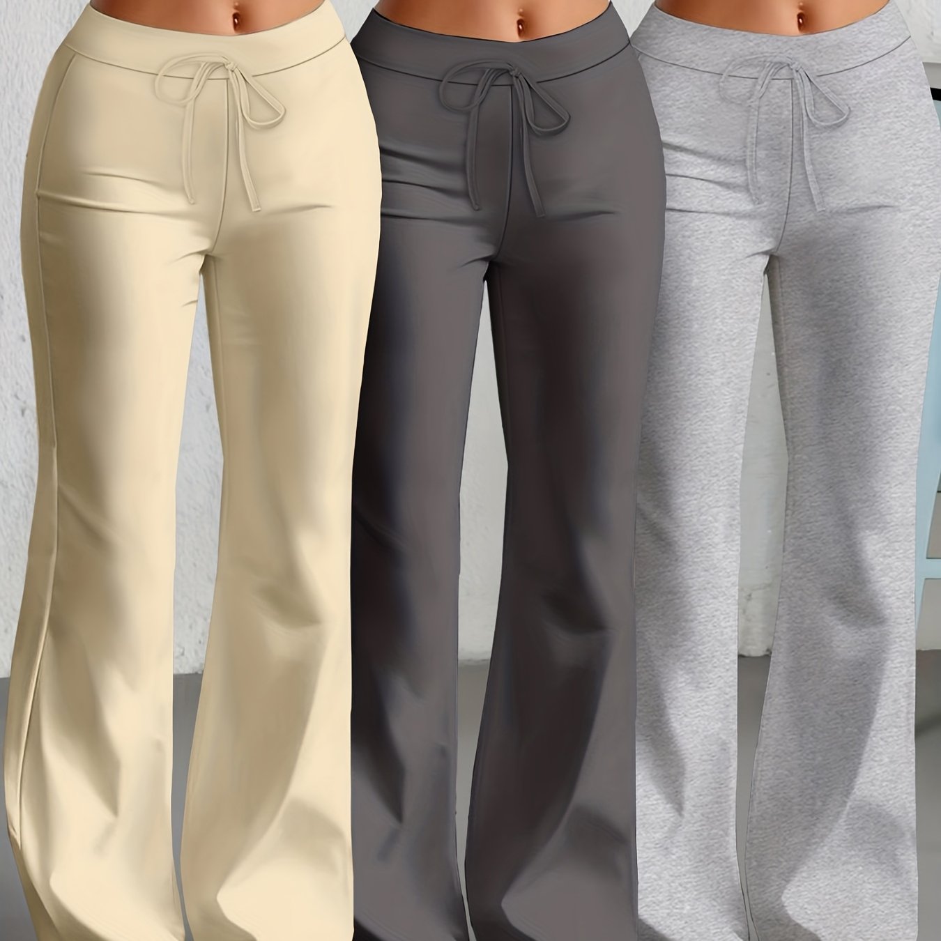 Damen Flared-Loungehose mit Kordelzug – Bequeme Freizeithose im 3er-Set, Modischer Bootcut-Schnitt