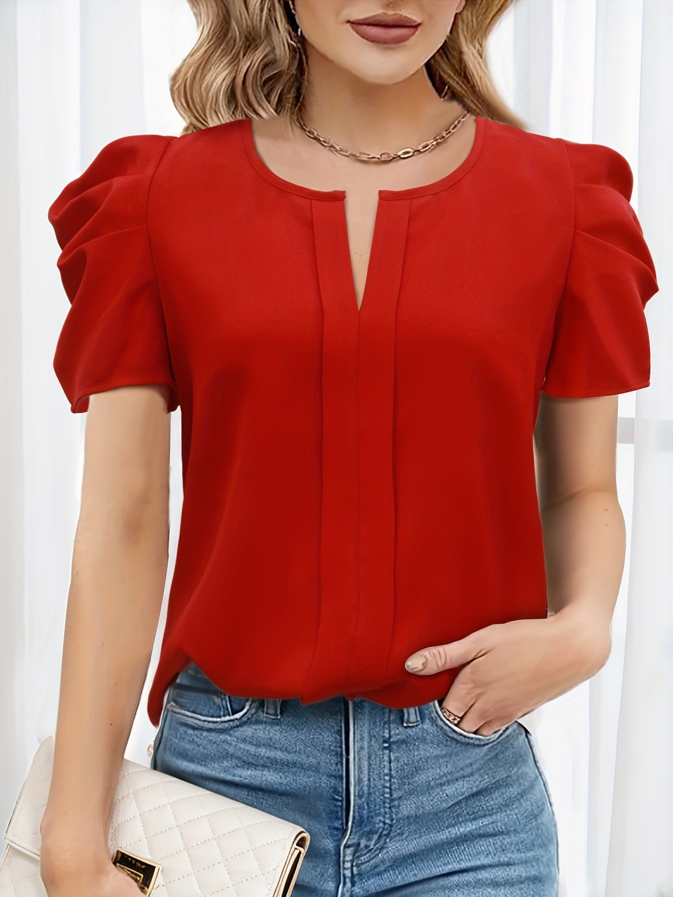 Damen Bluse mit Puffärmeln und modernem Schnitt – Elegant für Büro und Freizeit