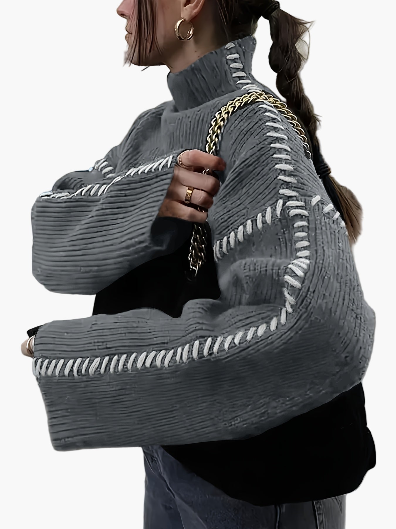 Damen Strickpullover im modernen Oversize-Design mit High Neck – Streetstyle Herbst/Winter