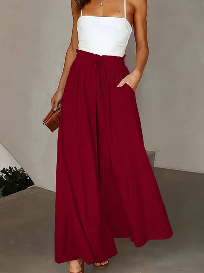 Damen Elegante Weite High-Waist Palazzo Hose mit Kordelzug und Taschen – Perfekt für Freizeit und Büro