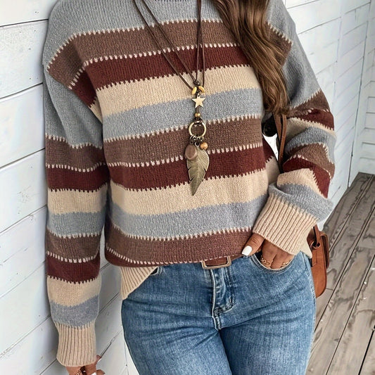 Damen Ringelpullover Rundhals Mehrfarbig Gestreift