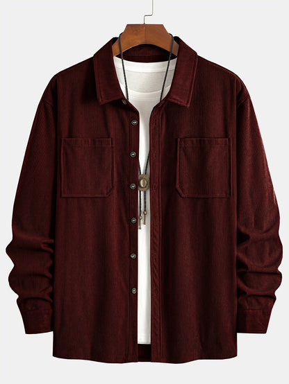 Herren Cordhemd Overshirt mit zwei Brusttaschen Langarm Freizeithemd