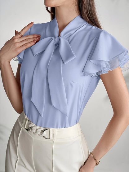 Damen Bluse mit Schmetterlingsärmeln und Schleifenkragen – Eleganter Business- und Freizeitstil