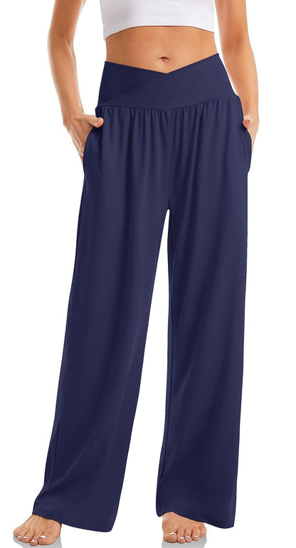 Damen Yoga-Hose mit V-Bund & weitem Bein – Loungewear mit Taschen
