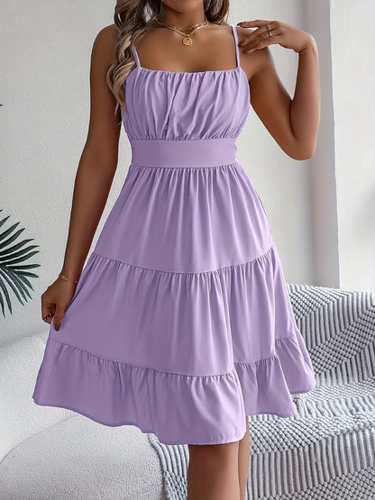 Damen Sommerkleid mit Spaghettiträgern und Stufenrock – Elegantes Freizeit- und Urlaubskleid