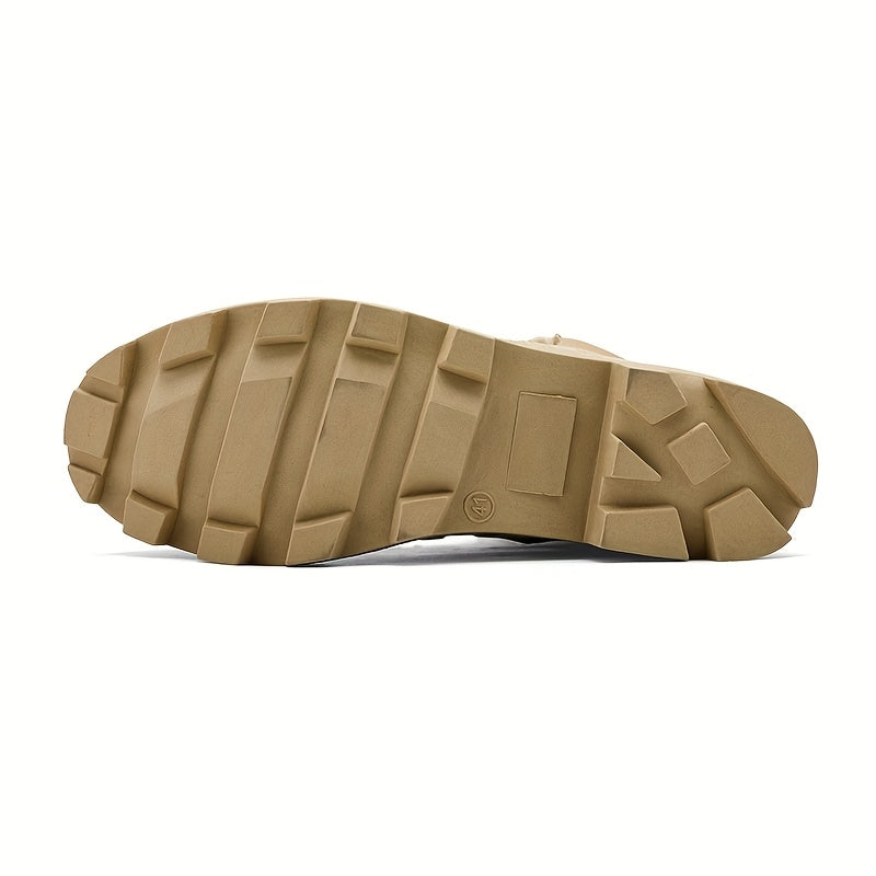 Stiefel Herren Beige Outdoor Schnürstiefel mit Reißverschluss Hoher Schaft