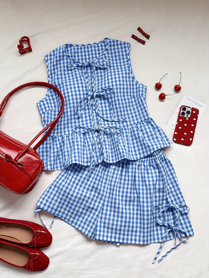 Damen Zweiteiler Set mit Schleifen und Streifen – Verspieltes Sommer Outfit