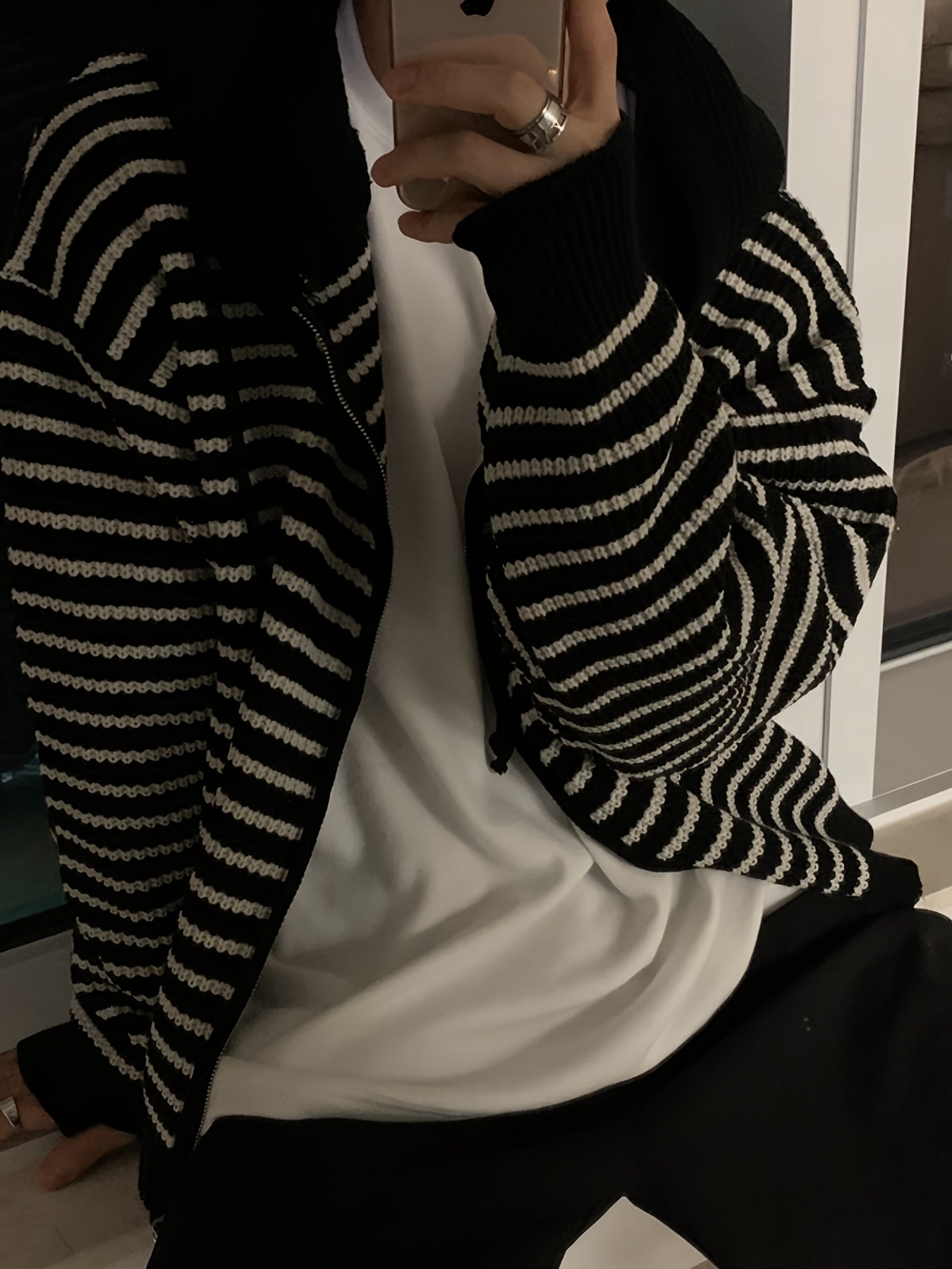 Gestreifter Strick Hoodie Jacke mit Reißverschluss für Herren