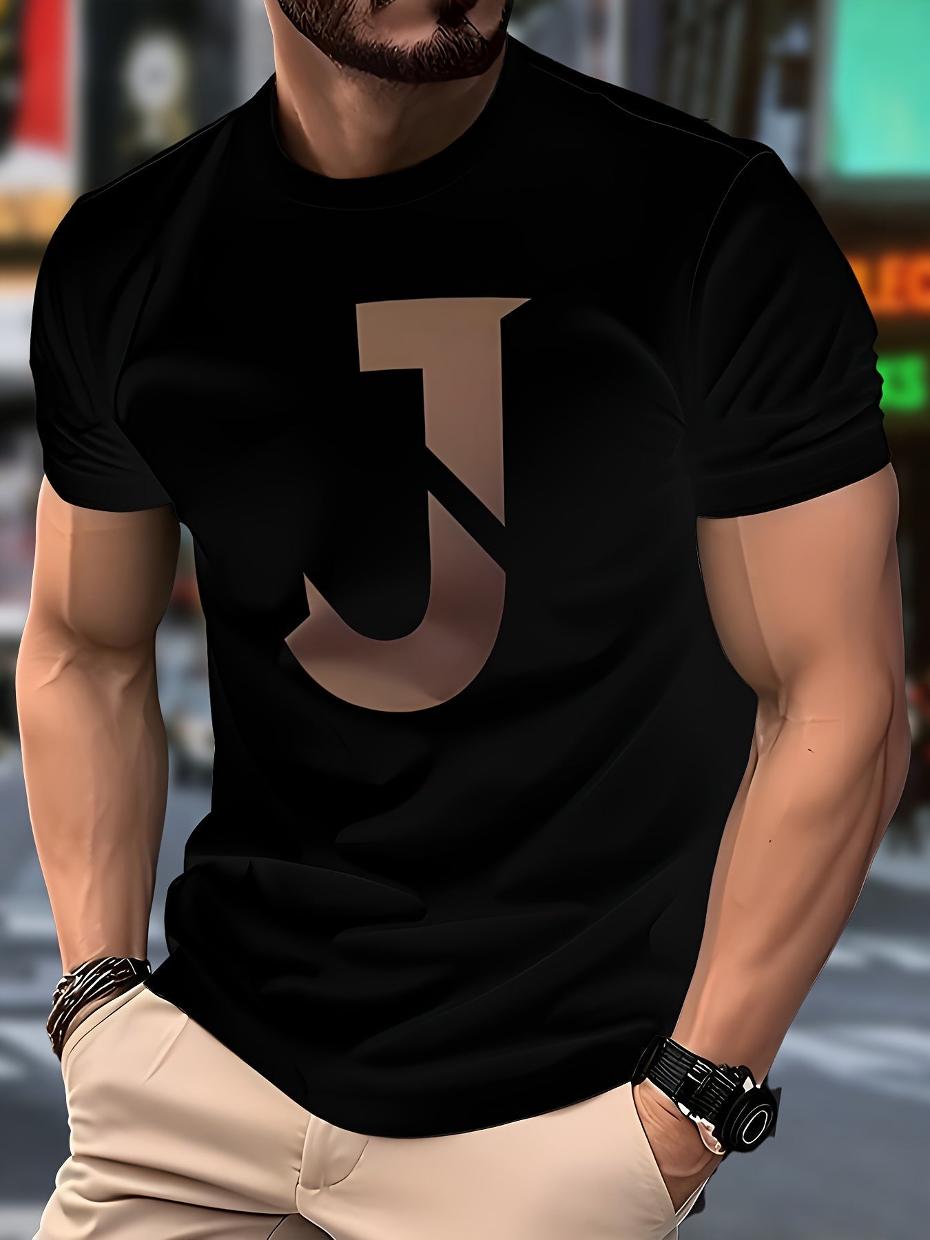 Herren T-Shirt mit großem grafischem Buchstaben-Print – Modernes Freizeitshirt