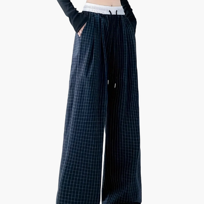 Damen Weite Karierte Freizeithose mit Elastischem Bund – Streetstyle & Komfort für Alltag und Freizeit