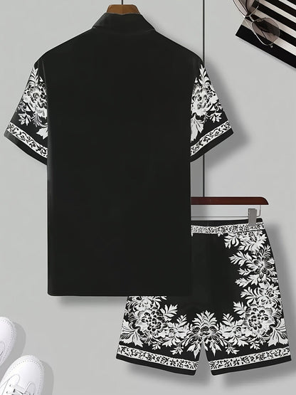 Herren Sommer Set mit Kurzarmhemd und Shorts – Eleganter Freizeitstil mit Blumenmuster für Urlaub & Alltag
