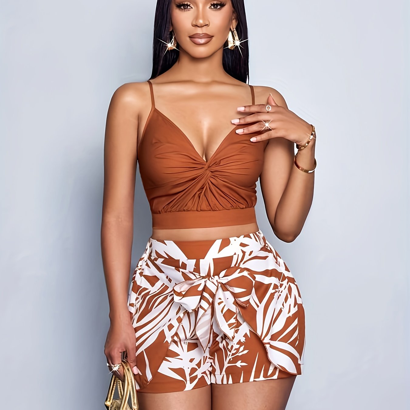 Damen Set Zweiteiler – Modisches Urlaub-Outfit mit Crop Top und High Waist Shorts, ideal für Sommer und Strand