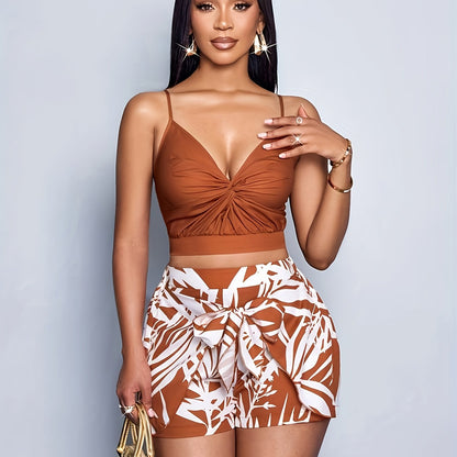 Damen Set Zweiteiler – Modisches Urlaub-Outfit mit Crop Top und High Waist Shorts, ideal für Sommer und Strand