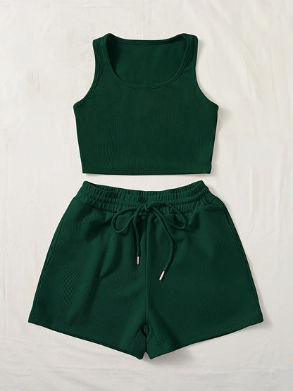 Damen Freizeit Set Crop Top und Shorts für Sommer, Sport & Alltag