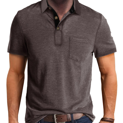 Herren Poloshirt mit Brusttasche und Kontrast-Kragen