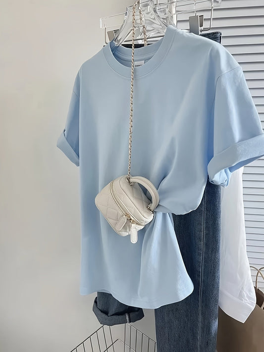 Damen Basic Oversize T-Shirt mit Rundhalsausschnitt – Minimalistischer Alltagsstil für Freizeit und City