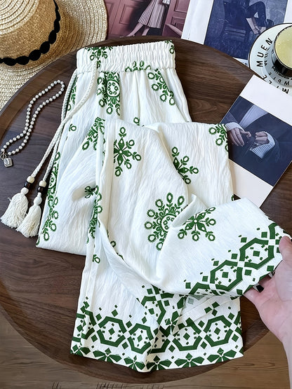 Damen Palazzo-Hose mit Boho-Stickerei und lässigem Schnitt