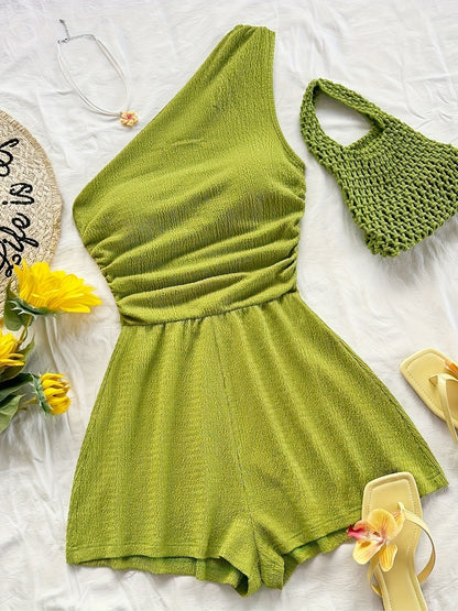 Damen Ein-Schulter-Jumpsuit für den Sommer – Modischer Freizeit Overall, Asymmetrischer Schnitt, Perfekt für Urlaub und Alltag