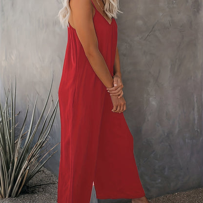 Damen Jumpsuit mit Spaghettiträgern – Lässiger Einteiler für Alltag und Urlaub
