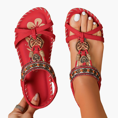 Damen Boho Sandalen mit Schmuckelementen – Bequeme Freizeitschuhe für Sommer & Urlaub