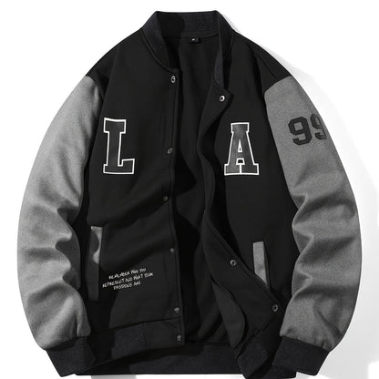 College Jacke Unisex mit Kontrastärmeln und Druckknöpfen, Baseball Bomberjacke