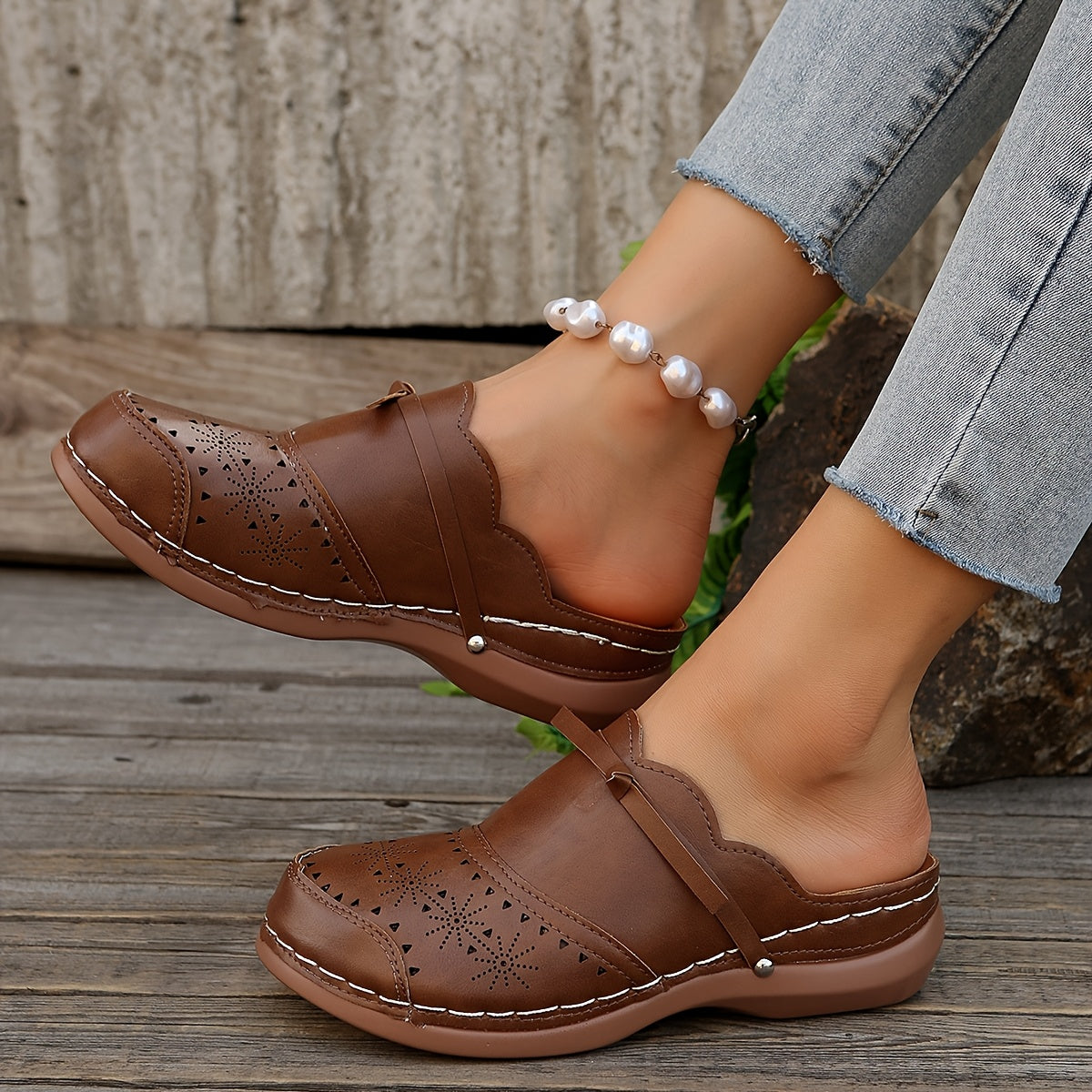 Damen Vintage Clogs mit Plattformabsatz und Rundzehen – Bequeme Slip-On Schuhe für Alltag und Freizeit