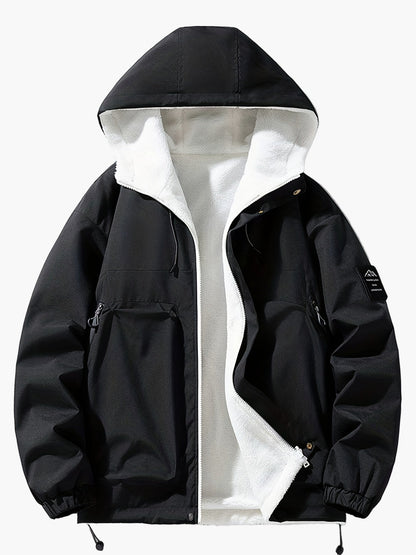 Herren Kapuzenjacke Casual Streetwear für Herbst und Winter, warm gefüttert, Outdoor