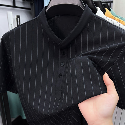 Herren Kurzarm-Hemd mit Stehkragen und Nadelstreifen – Modernes Freizeit- und Business-Outfit