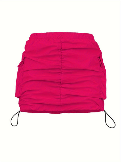 Damen Utility Minirock mit Raffung und Kordelzug – Streetstyle Cargo Skirt
