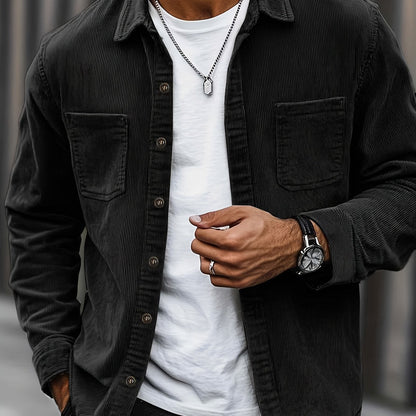 Herren Cordhemd Overshirt mit zwei Brusttaschen Langarm Freizeithemd