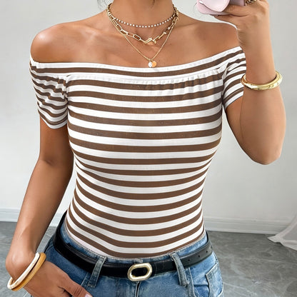 Damen Off-Shoulder Streifenshirt – Elegantes, Schulterfreies Oberteil für Alltag und Freizeit