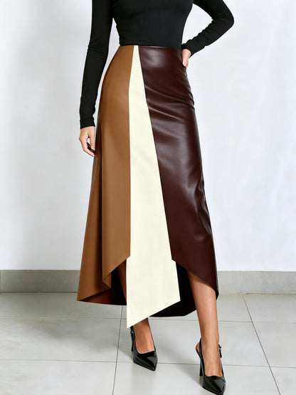 Damen Midirock in A-Linie mit Color-Blocking und asymmetrischem Saum