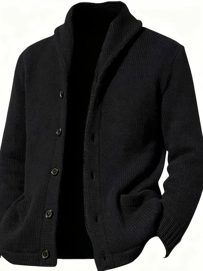 Herren Cardigan mit Schalkragen, Knopfleiste und Taschen, marineblau