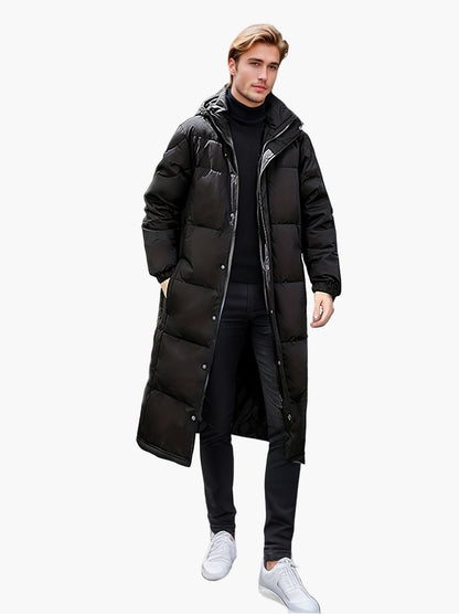 Herren Daunen-Steppmantel Lang – Warmer Wintermantel, Kapuze, Casual Style