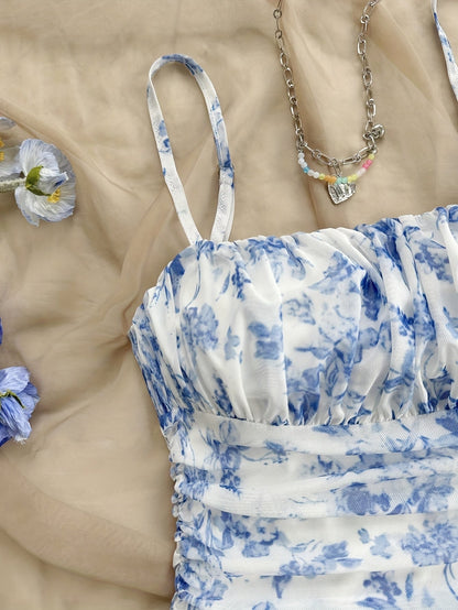 Damen Sommerkleid Elegant mit Trägern und Blumenmuster – Perfekt für Freizeit und Urlaub