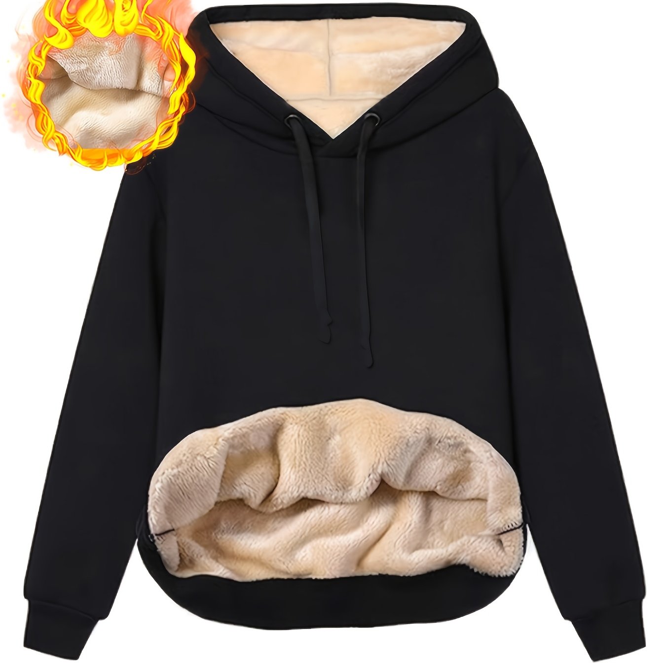 Gefütterter Hoodie mit Kapuze und Bauchtasche für Damen, Wärmeisolierend