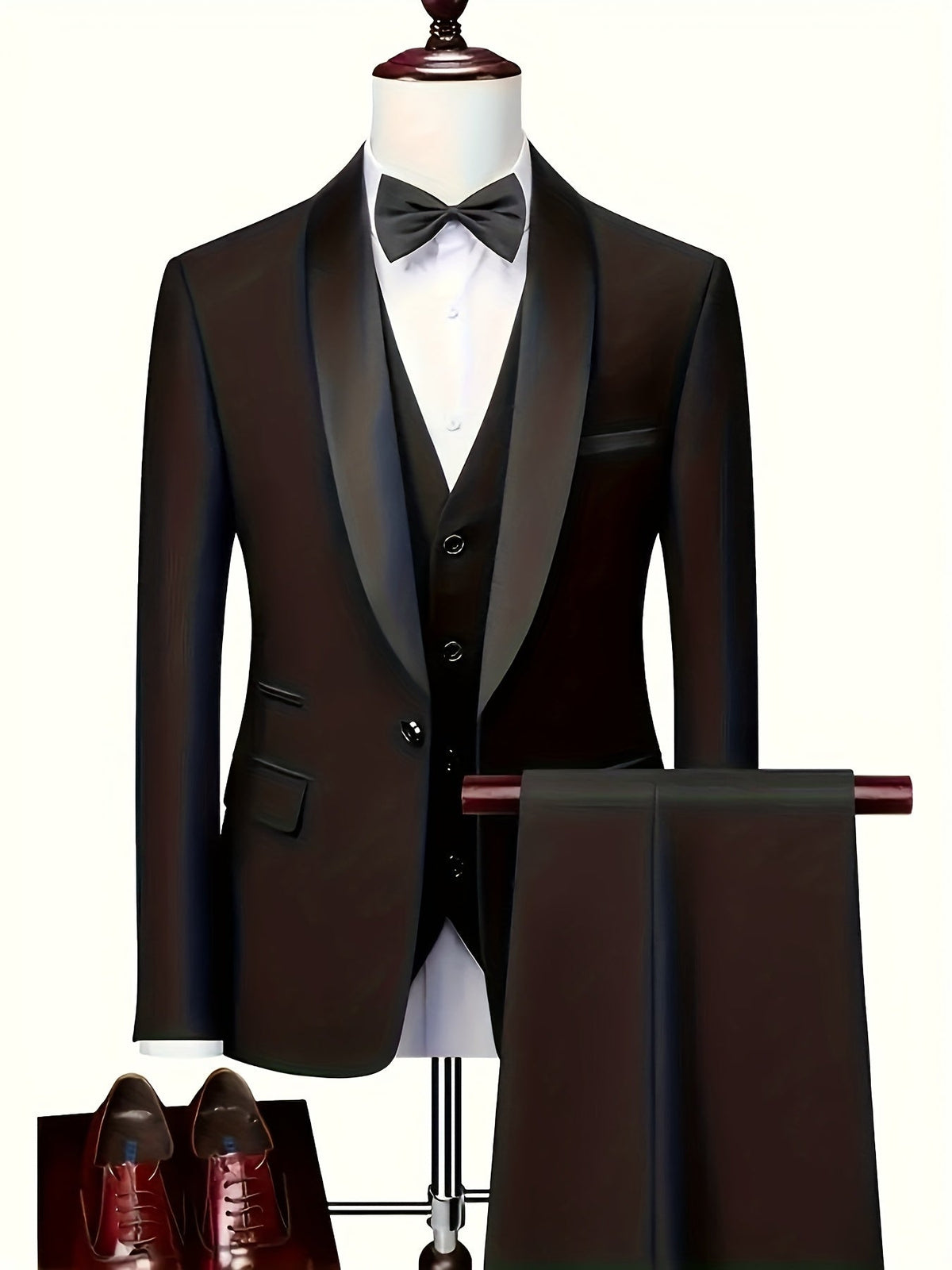 Herren Smoking Sakko Weste Hose Set, 3-teiliger Anzug mit Reverskragen