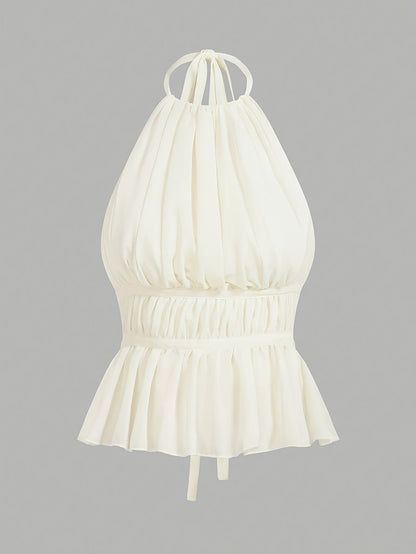 Damen Haltertop mit Raffungen und Schößchen – Elegantes Blusentop für Alltag und besondere Anlässe