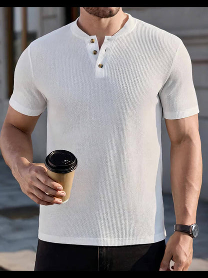 Herren Henley T-Shirt Kurzarm im modernen Strick-Look für Freizeit und Alltag