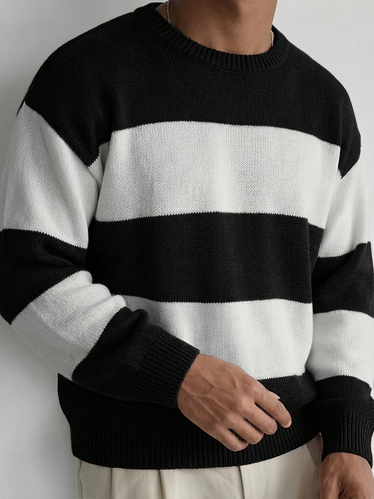 Gestreifter Oversize Pullover Strickpullover Rundhals