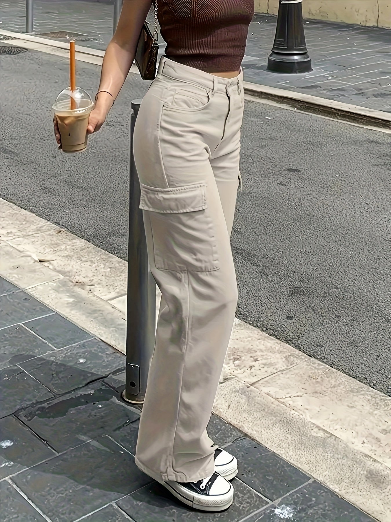 Damen Cargo Hose mit weitem Bein und Taschen – Modischer Freizeitstil für Alltag und Urlaub