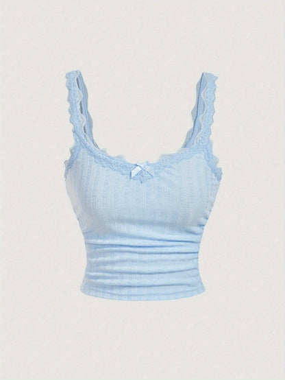 Damen Coquette Camisole Top mit Spitze und Schleife – Feminines Vintage-Look Oberteil