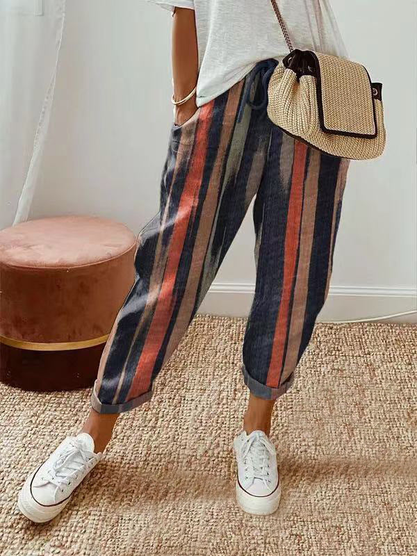 Damen Lässige Freizeithose mit Streifenmuster