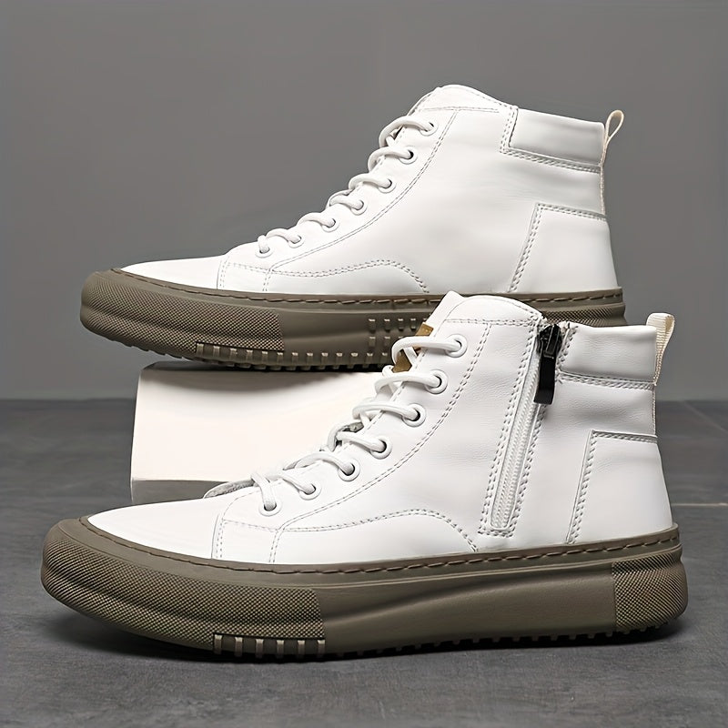 Herren High-Top Sneaker mit Schnürung und Reißverschluss – Schwarz