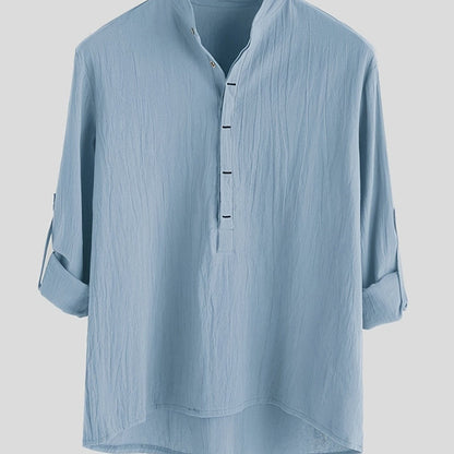 Herren Henley Langarmshirt mit Stehkragen und Knopfleiste – Modernes Freizeitoberteil für Alltag und Urlaub