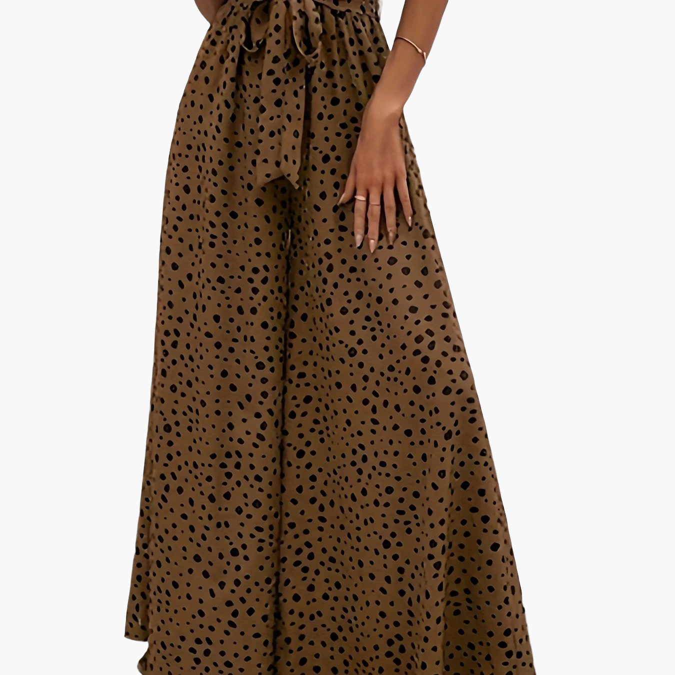 Damen Elegante Weitbeinige Palazzo-Hose mit Gürtel und Punktemuster – Perfekt für Freizeit und Sommer