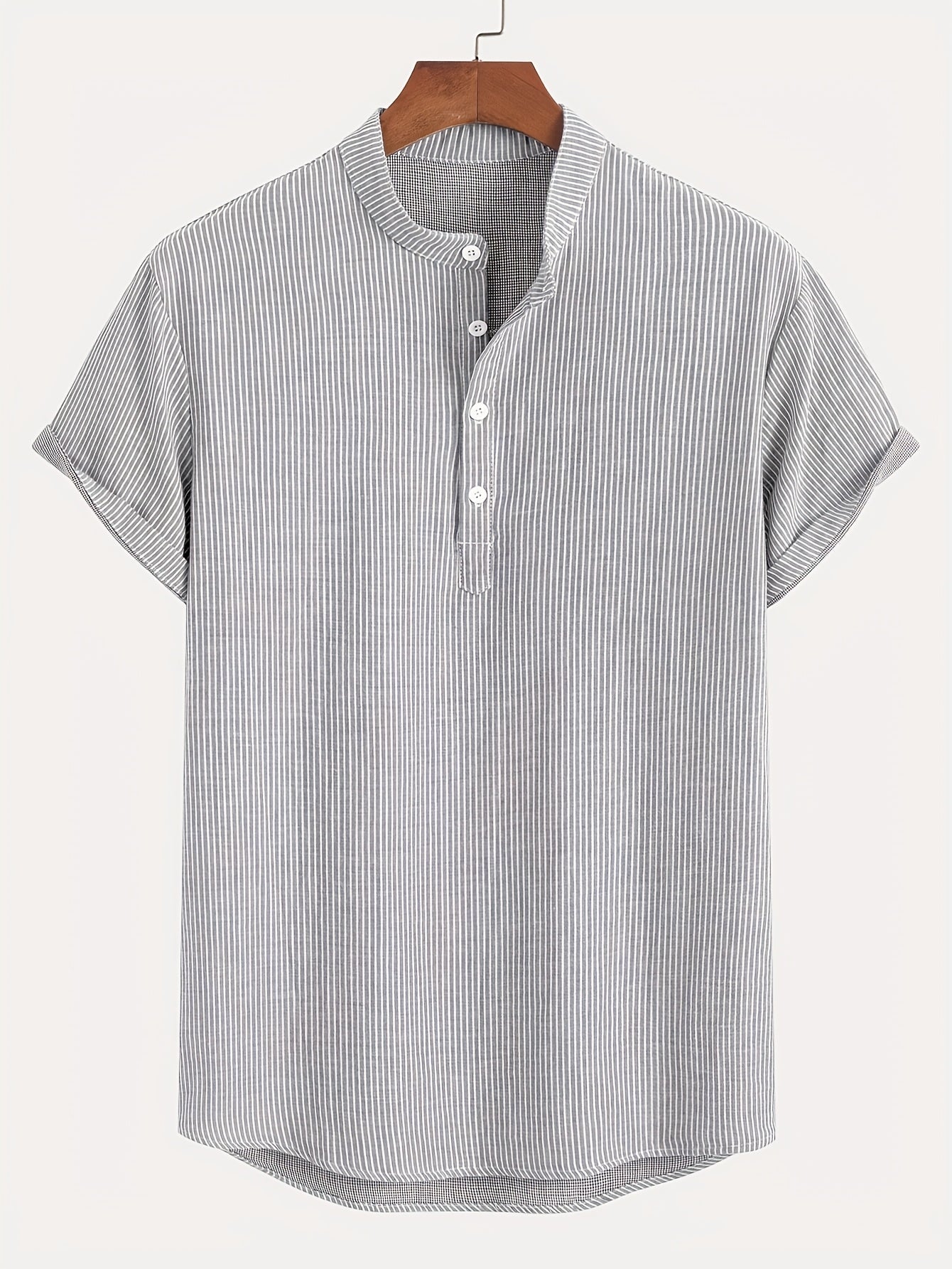 Herren Kurzarm-Henley mit Stehkragen und Streifen – Modernes Freizeitshirt für Alltag und Ausgehen
