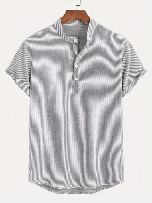 Herren Kurzarm-Henley mit Stehkragen und Streifen – Modernes Freizeitshirt für Alltag und Ausgehen